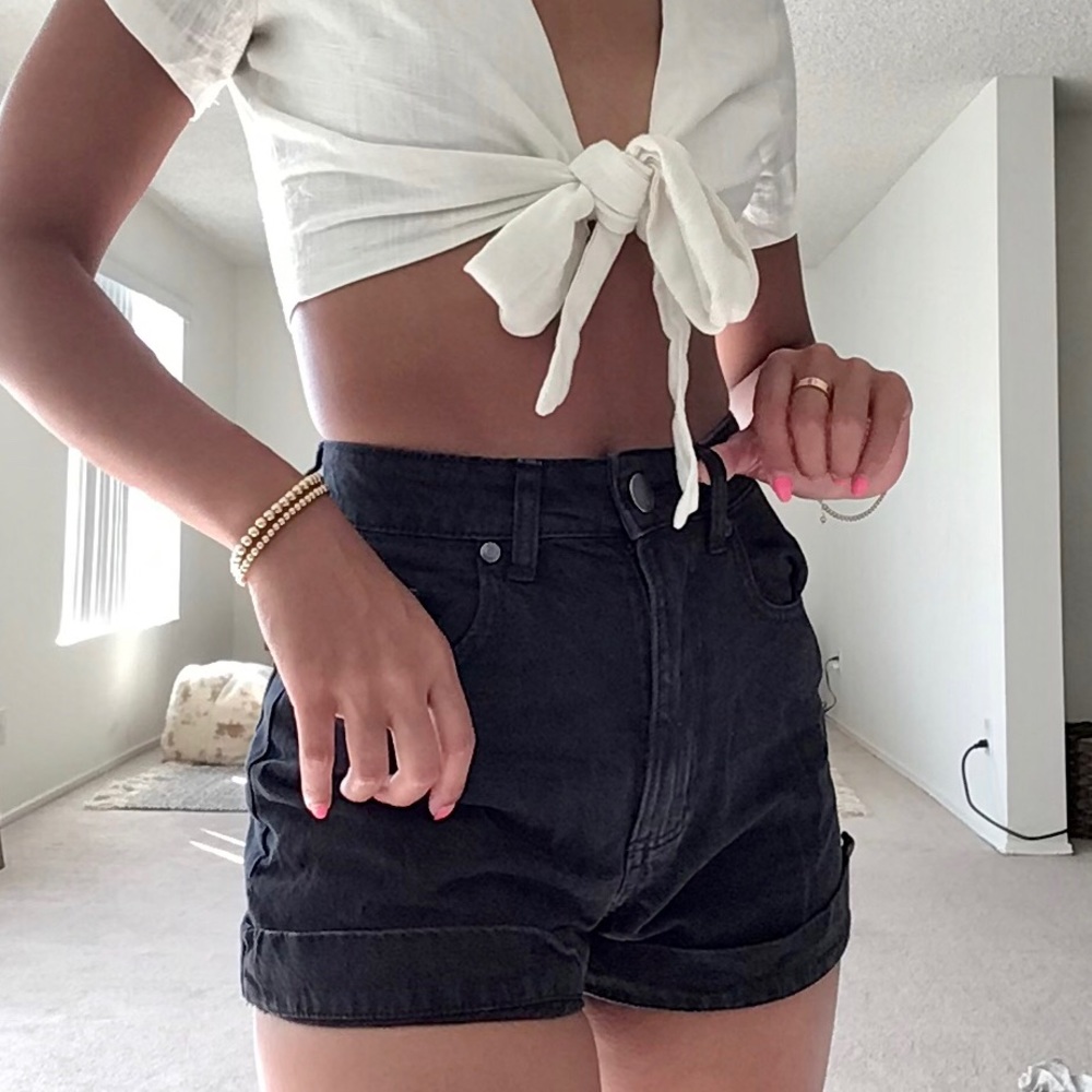 Black denim shorts